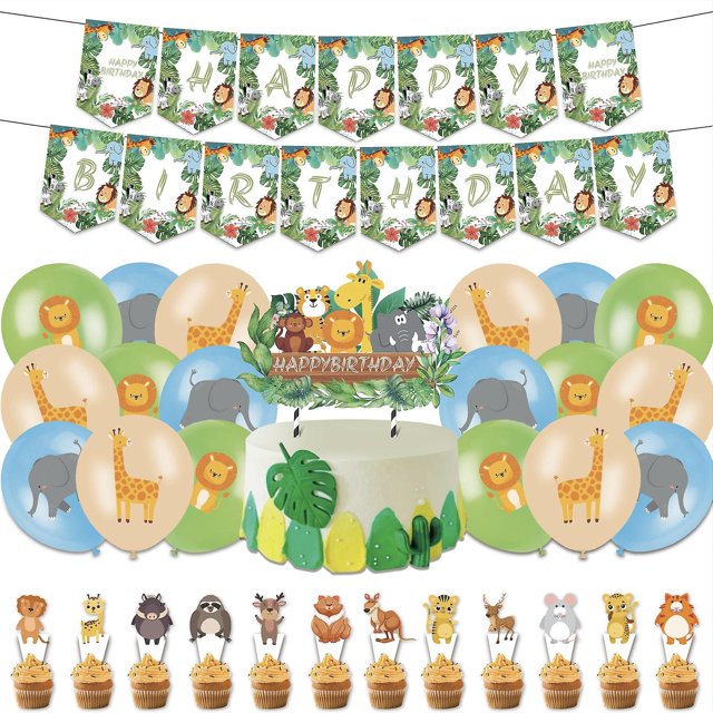 selva Animal León Tigre Thme Safaris Fte D'anniversaire Ensemble Drapeau Gteau Drapeau Ballon