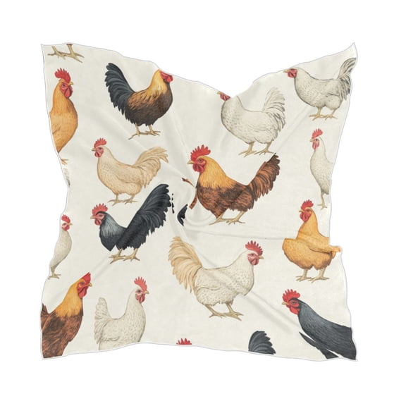 Chickens Pattern Women's Fashion Soft Scarf Square Satin Head Scarf Neck Scarf Head Hair Wraps