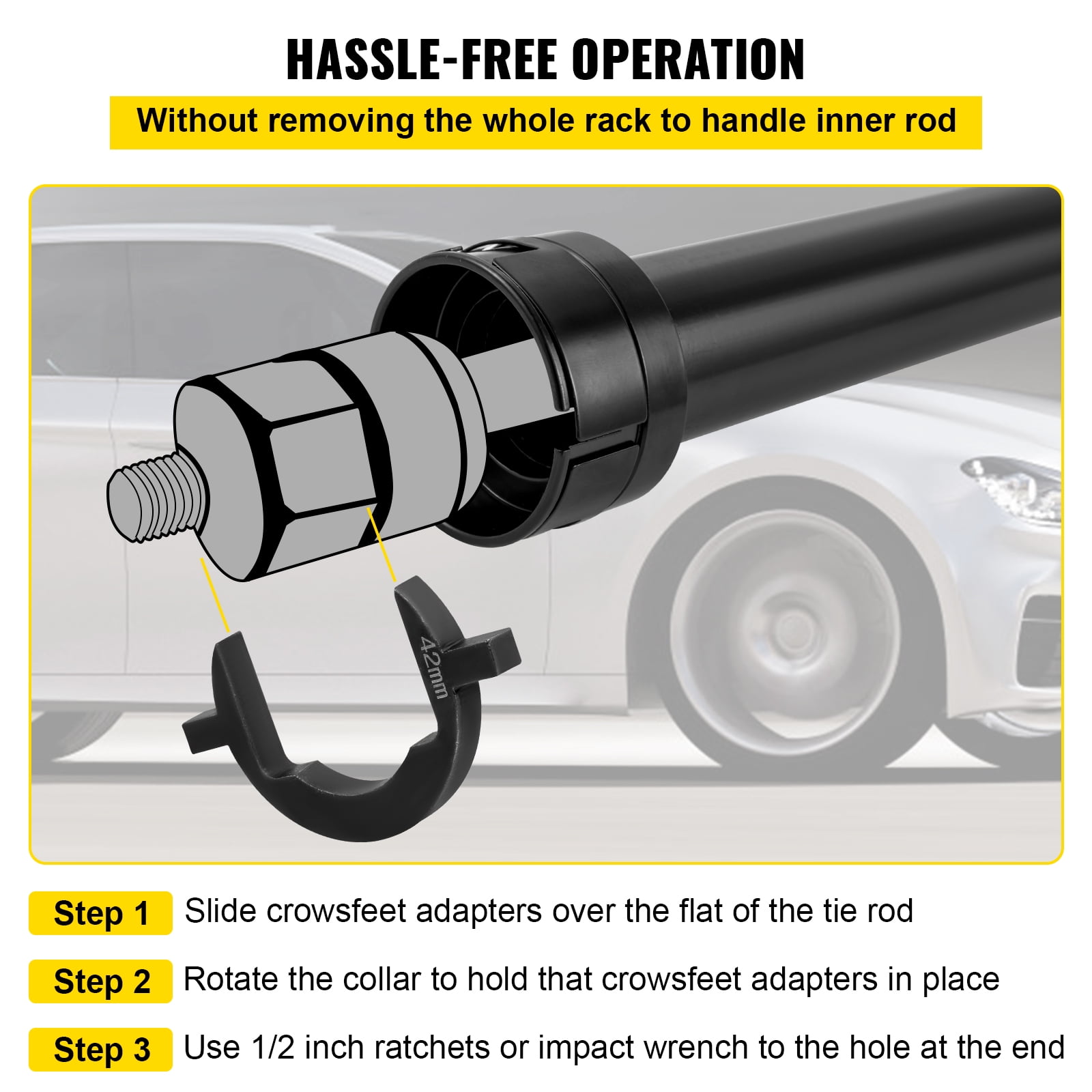 KFFKFF Inner Tie Rod Installation Kit, Includes 13 Crowfoot Adapters, Durable 1/2 Inch Drive Tube for Efficient Removal, Crafted from Robust Steel, Ideal for Automotive Maintenance