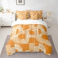 thumbnail image 3 of Feelyou Modern Cycle Square Twin Bedding Sets 7-Piece for Teen, Chic Patchwork Stripes Bedding Comforter Set, Orange Line Abstract Ombre Reversible Sheet Sets, Super Cozy Room Decor, 3 of 8