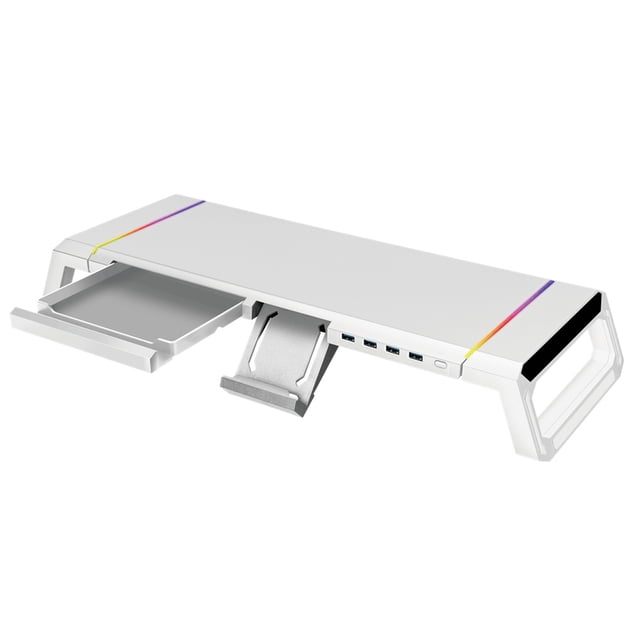 bedienty Computer Stand Holder Riser Laptop Mount with Storage Drawer Desktop Bracket with 4 USB Ports Folding Desk Heavy Duty White