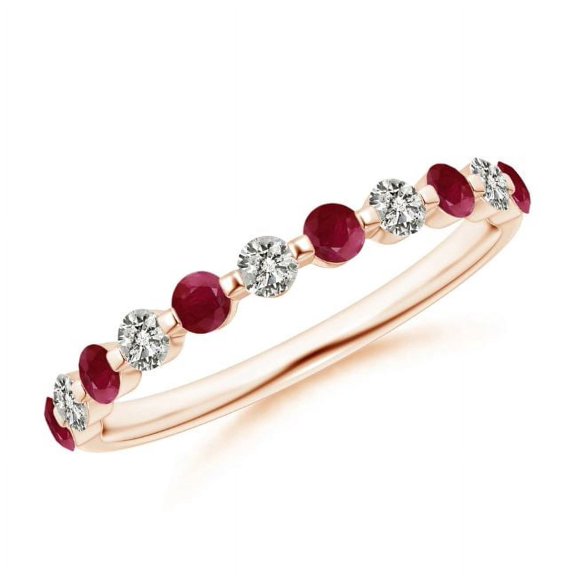 Round Shape Red Ruby CZ Diamond Eternity Band Ring Women 925 Sterling Silver Rose Gold Plated July Birthstone Valentine Day Birthday Gift Gemstone Jewelry