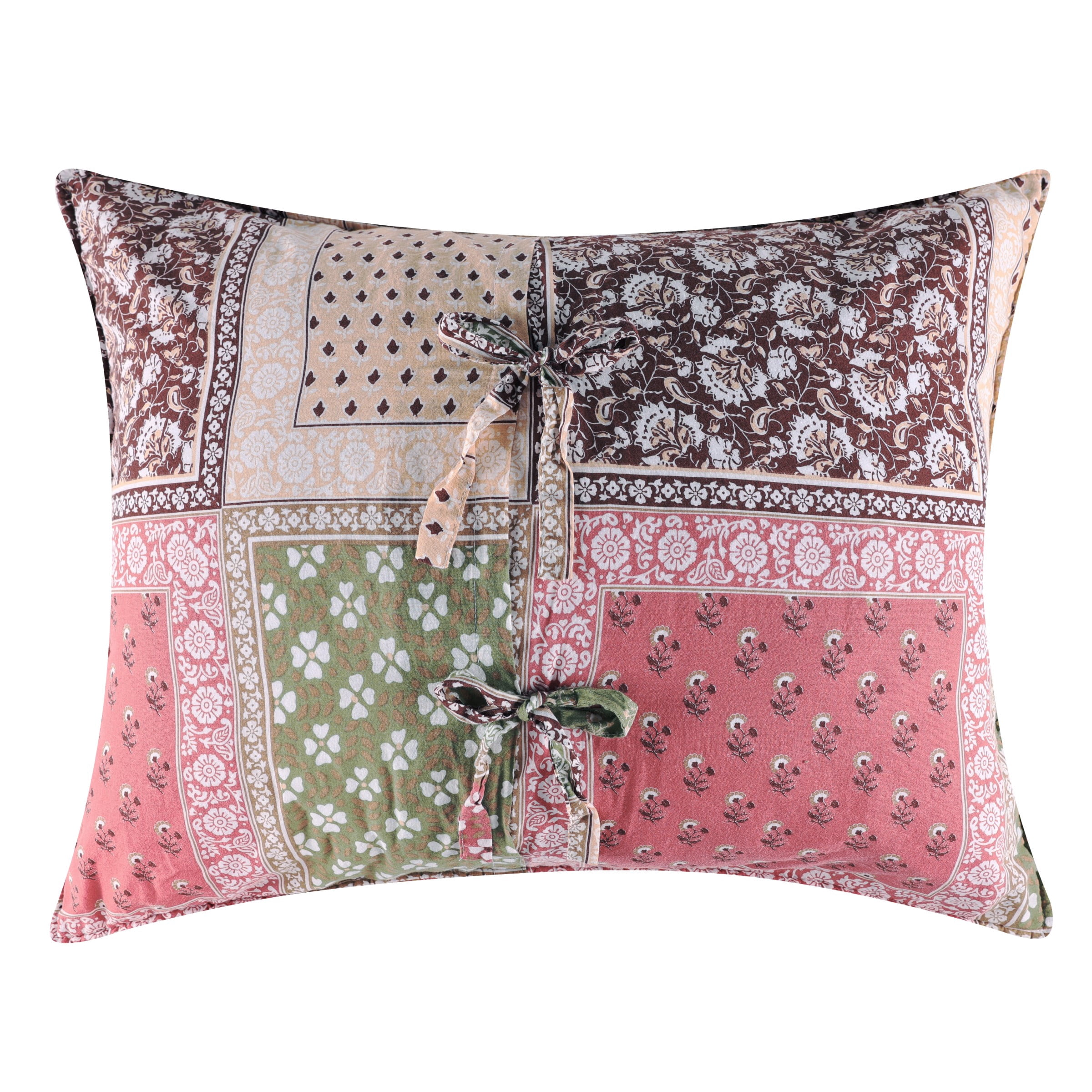 Greenland Home Fashions Priya Cotton-Rich Patchwork Print Boho Pillow Sham, King, for Teens and Adults