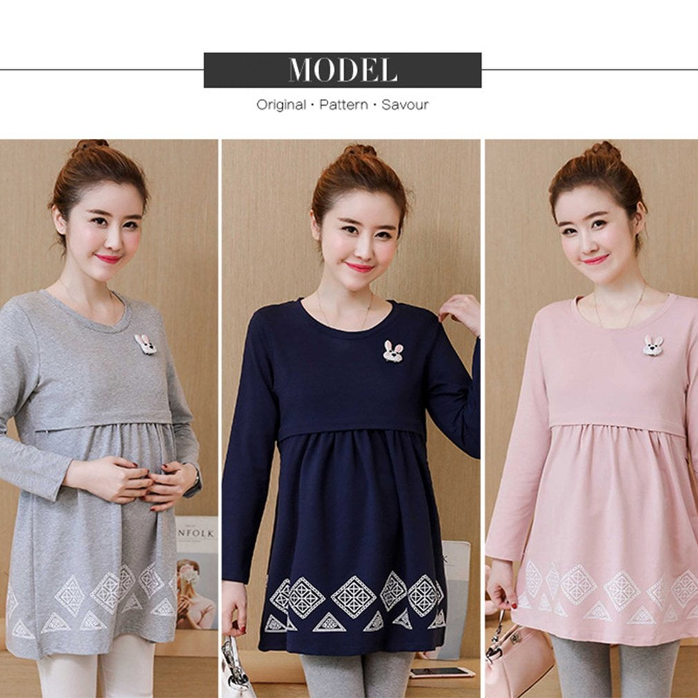 Maternity Nursing Dress Long Sleeve Breastfeeding Clothes for 