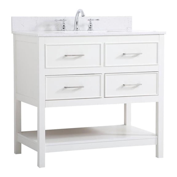 36 inch single bathroom vanity in white with backsplash
