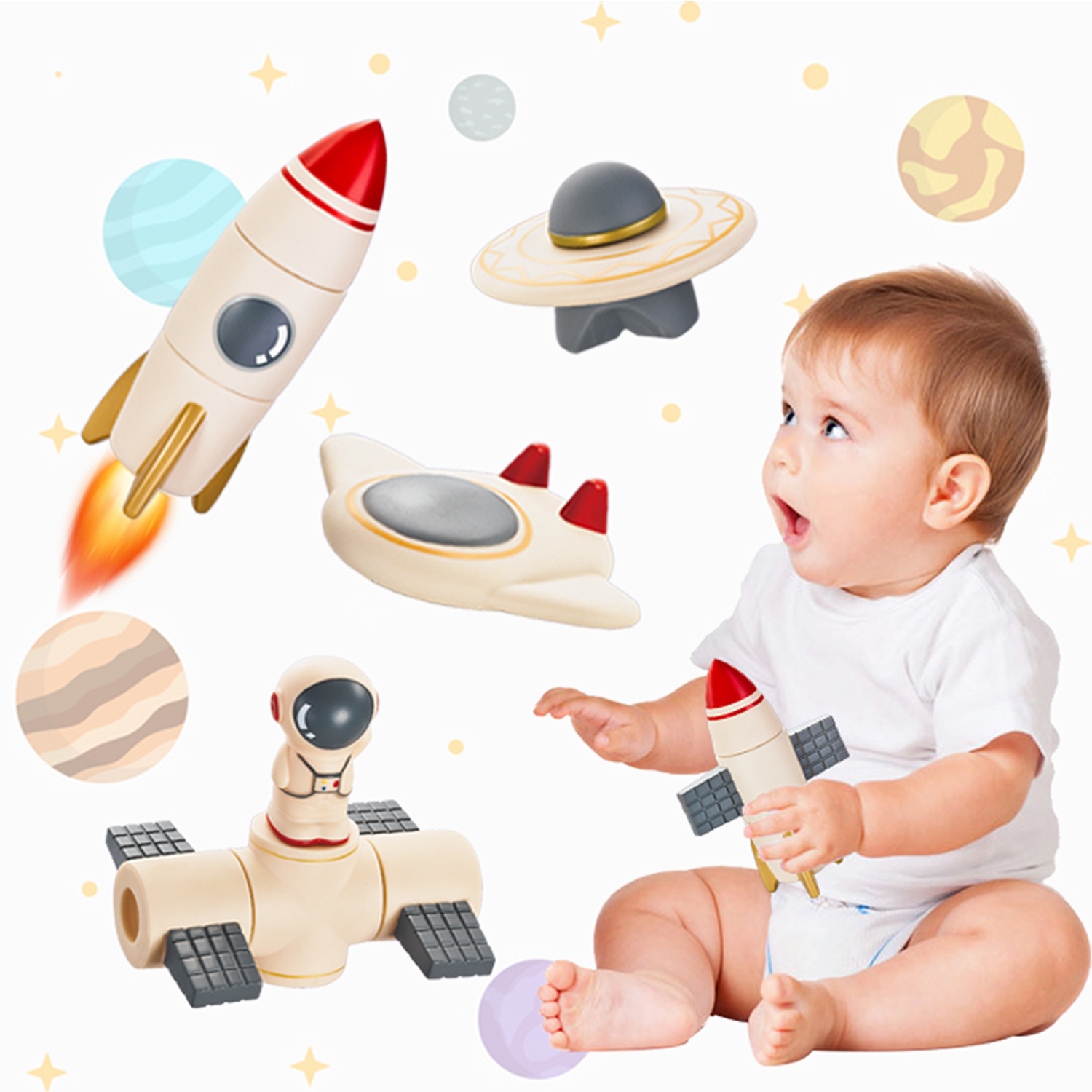 Space Toys,Baby Teething Toys for Babies 0-6 Months Stacking Blocks Toys Toys for 1 Year Old Boys