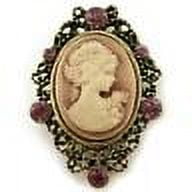 Bronze Brass Gold Tone Plum Purple Cameo Brooch Pin Designer Costume Jewelry w1