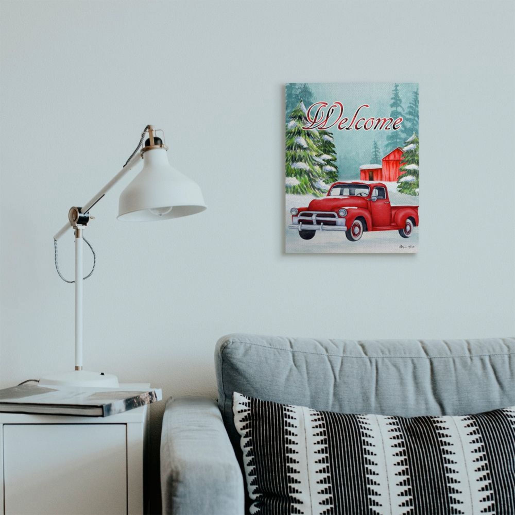 Stupell Indtries Winter Welcome Sign Red Truck Snow Barn Design by Sheri Hart, 16" x 20"