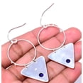 thumbnail image 2 of Blue Sapphire Sand Paper Textured (Simulated) 925 Sterling Silver Earring 2.42" A380, Beautiful Jewelry For Woman & G, New Year Sale, Valentin's Day G, 2 of 2
