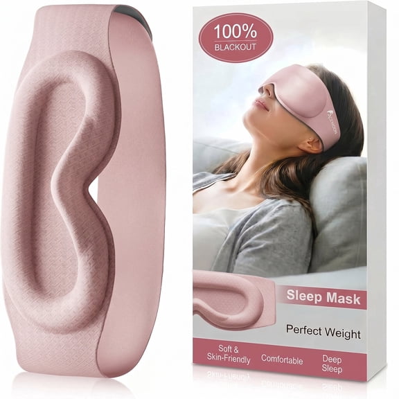 FACEMOON 3D Contoured Sleep Mask Weighted for Men and Women Delicate Relaxation Soft Memory Foam Zero Eye Pressure Office Break Pink
