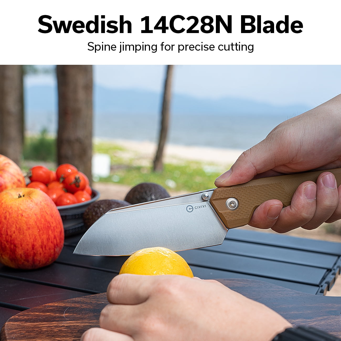 CIVIVI Hid Folding Pocket Knife 4.14" 14C28N Blade Brown G10 Handle Kitchen Knife with Thumb Stud Opener C23008-3