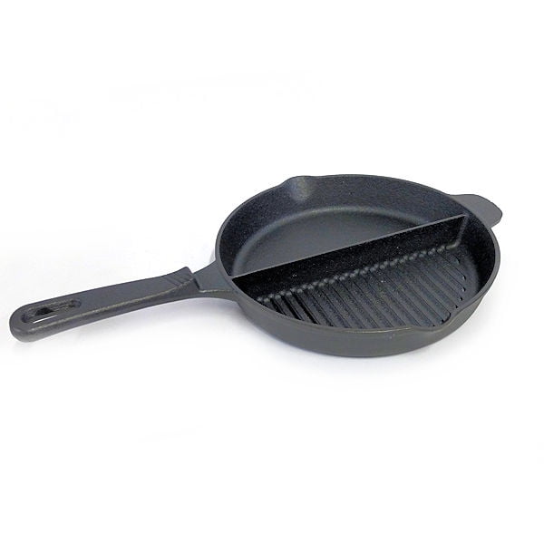 Gold Coast 9" Cast Iron Sectioned Skillet & Grill Pan with Drip Lip