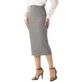 thumbnail image 4 of INSPIRE CHIC Women's Checked Plaid Print High Waist Zipper Back Split Bodycon Midi Skirt L Khaki, 4 of 5
