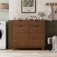 thumbnail image 3 of FANRAL Double Tilt Out Laundry Hamper Cabinet,10 Gallon Wooden Hidden Storage Cabinet,Fluted Trash Can for Bathroom Kitchen Living Room,Walnut Laundry Basket Cabinet, 3 of 9