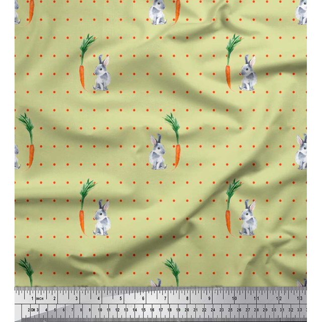 Soimoi Poly Georgette Fabric Carrot & Rabbit Dots Decor Fabric Printed Yard 52 Inch Wide