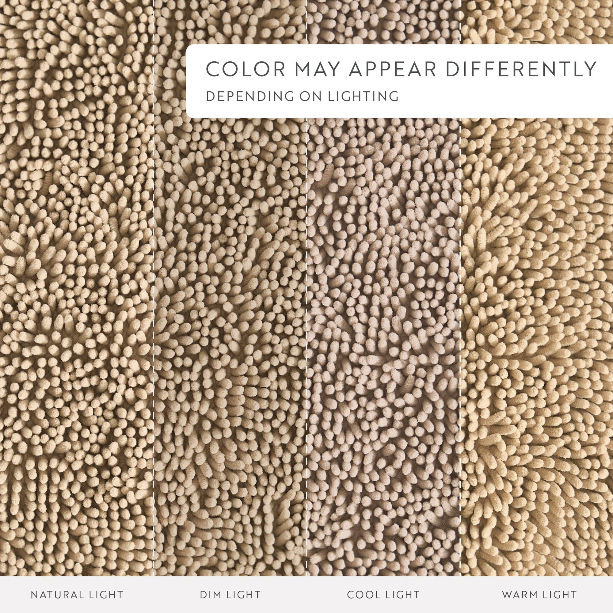 Soft Absorbent Chenille Bath Mat Rug with Anti-Skid Rubber Backing, 2 Pack, Tan, by Noble Linens
