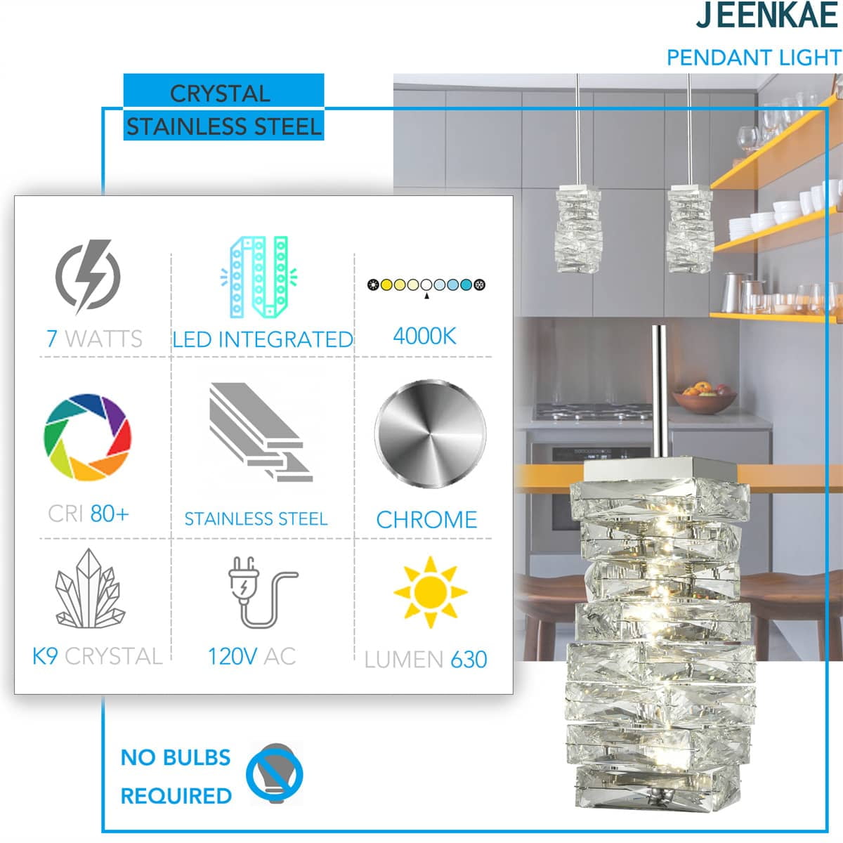 Claxy Chome Crystal Glass Pendant Light LED Hanging Light Fixture
