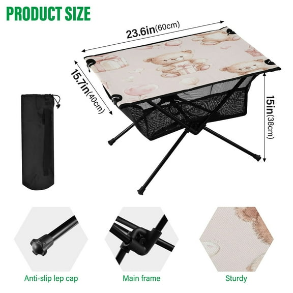 BZSMCE Camping Tables Simple Folding Table Bear Celebration Pattern Size:23.6*15.7in