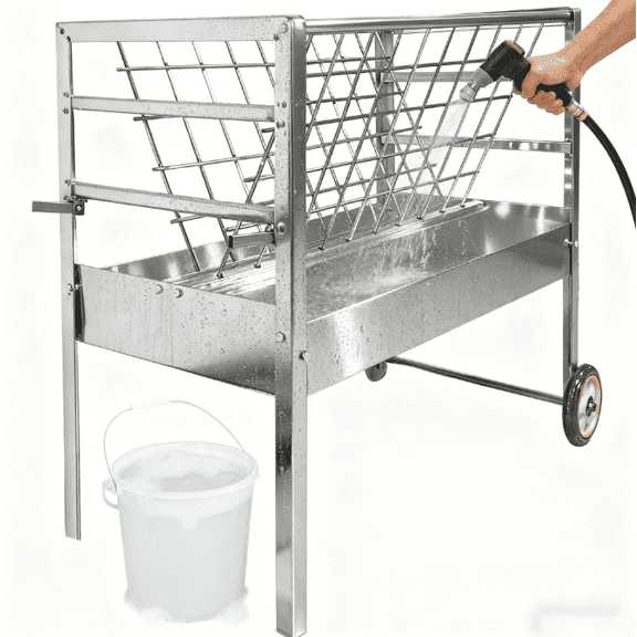 Hay Feeder, 2 in 1 45-Inch Galvanized Steel Hay Feeder with Wheels, Heavy-Duty for Goats, Horses & Small Livestock, Ideal for Farm Pastures, Barn Yards & Pasture Paddocks, Rust-Resistant Build