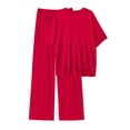 thumbnail image 2 of MINTREUS Lounge Sets for Women Knit Short Sleeve Tops and Long Pants Soft Comfy Pajamas Set Oversized 2 Piece Outfits S-2X, 2 of 8