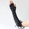 thumbnail image 3 of Guantes de encaje Steampunk (blancos) guantes ajustables sin dedos guantes largos para guantes de encaje nupcial para mujer, 3 of 5