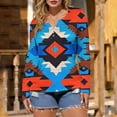 thumbnail image 5 of Long Sleeve Henley Top for Women Geometric Ethnic Graphic Print Notch V Neck Slim Fit Soft Breathable Casual Daily Outerwear Western Style Clothes, 5 of 5