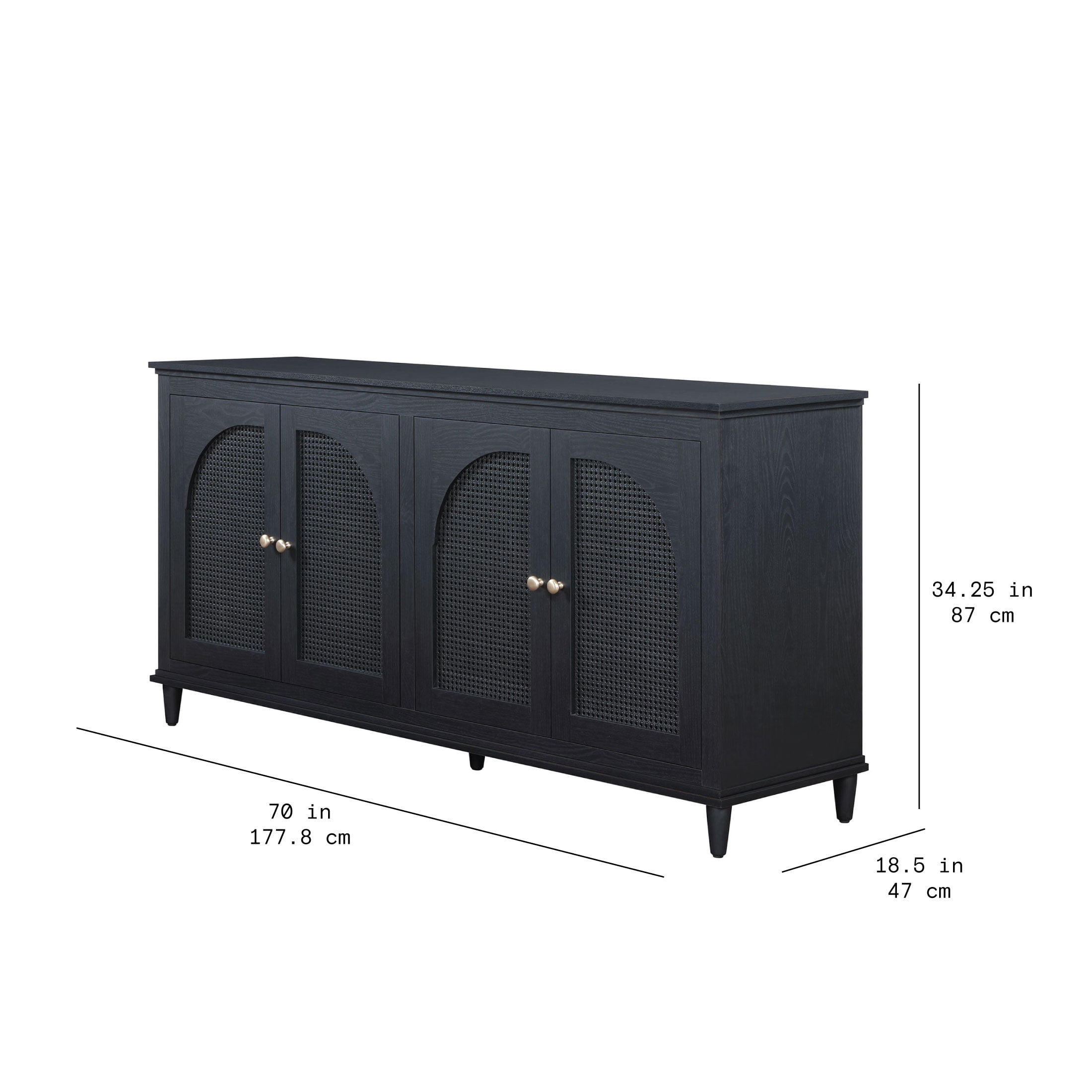 Beautiful Drew Rattan 4-Door Buffet Sideboard by Drew Barrymore, 2 Adjustable Shelves, Black Finish