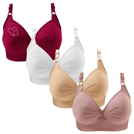 Clearance TOUMENY Comfortable Bras for Women Nude Bra 4PC Woman s Printing Gathered Together Large Size Daily Bra Underwear No Rims