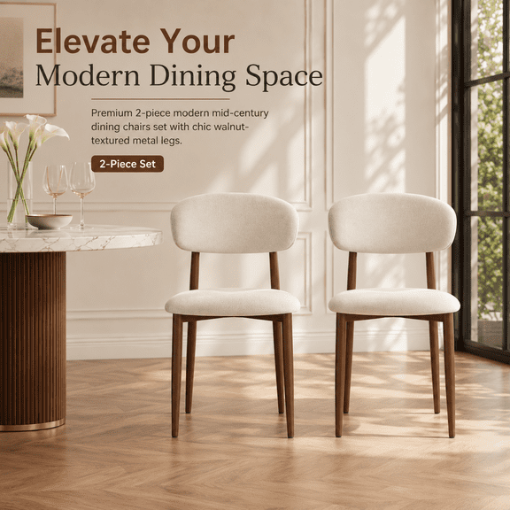 Beige Upholstered Dining Chairs Set of 2, Modern Kitchen Chairs
