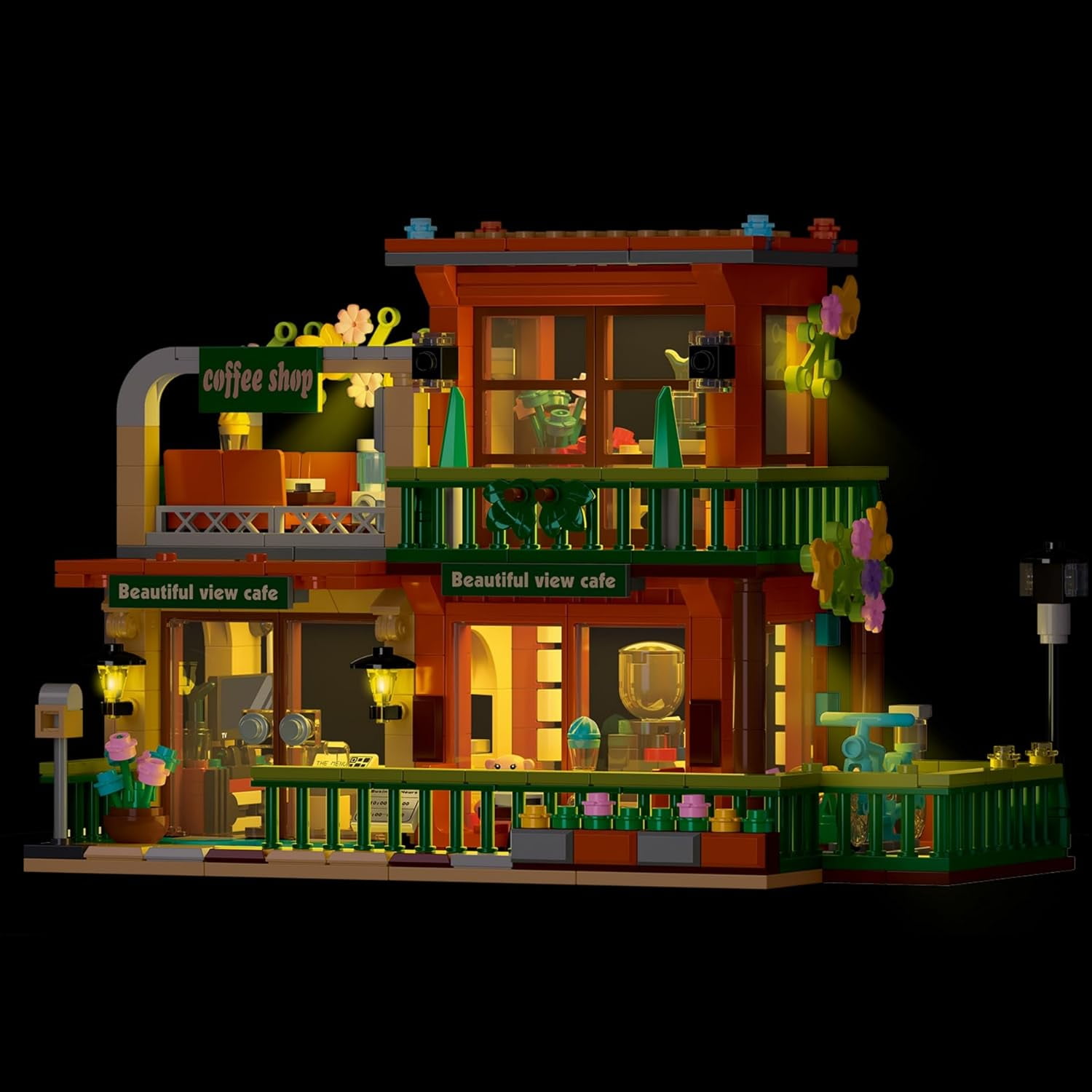 Remocguys 3 In 1 Coffee Shop Building Set with LED Compatible with Lego House Street View 875 Pcs