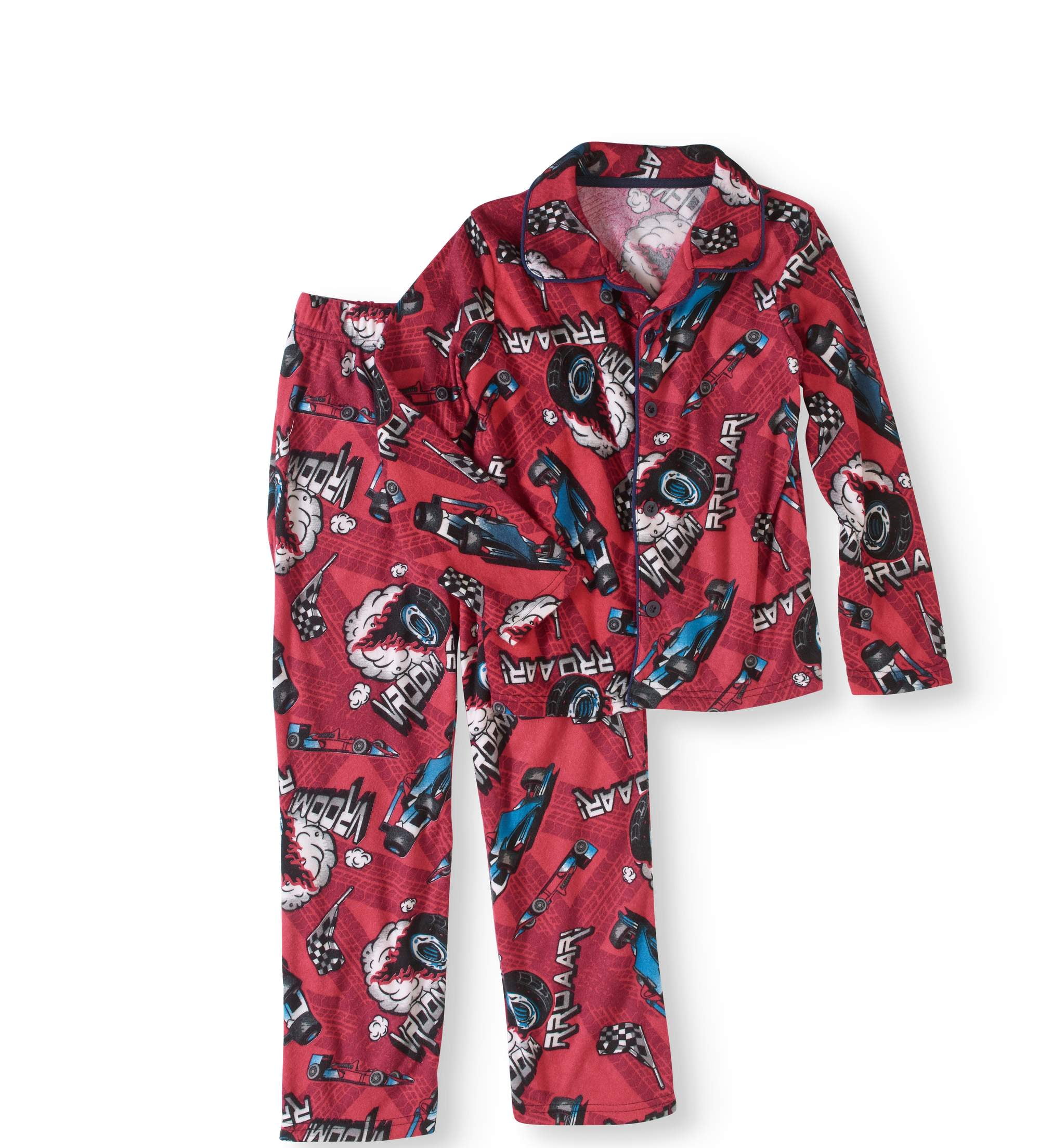Sleep Tight Boys' Flannel Coat Style Pajama 2pc Sleepwear Set