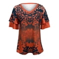 thumbnail image 4 of Usmixi Womens Summer Tops Short Sleeve V-Neck Dragonfly Print Shirts Ruffle Layer Sleeve Vintage Plus Size Pullover Blouse Red XXXL, 4 of 5