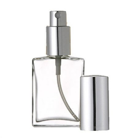 Grand Parfums Empty 1 Oz Perfume Atomizer, Flat Glass Bottle, Silver Sprayer 30ml Decant Fragrance Bottle (1