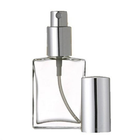 Green Glass Perfume Bottle Grand Parfums Empty 1 Oz Perfume Atomizer, Flat Glass Bottle, Silver Sprayer 30ml Decant Fragrance Bottle (1 BTL) ()