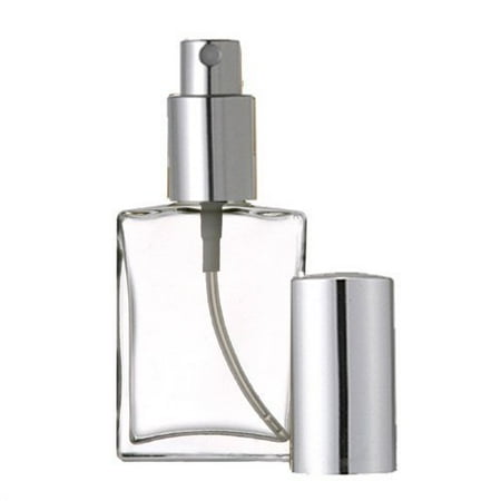 Grand Parfums Empty 1 Oz Perfume Atomizer, Flat Glass Bottle, Silver Sprayer 30ml Decant Fragrance Bottle (1