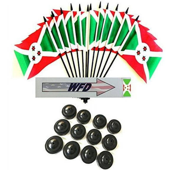 Pack of 12 4"x6" Burundi Polyester Miniature Office Desk & Little Table Flags, 1 Dozen 4"x 6" Burundi Small Mini Handheld Waving Stick Flags with 12 Flag Bases (Flags with Stands)