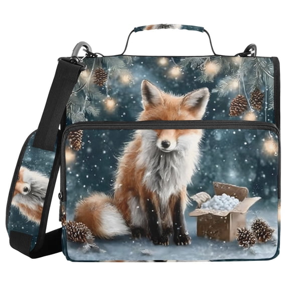 Haosy 3 Ring Zipper Binder with Shoulder Strap Waterproof Trapper Keeper 2 Inch D-Ring 500 Sheets Capacity, Cute Fox Twinkling Lights Snow