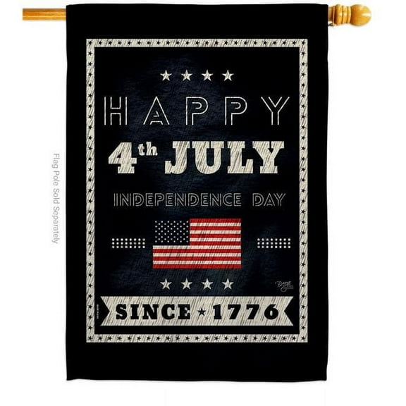 Breeze Decor H111095-BO 28 x 40 in. Happy 4th July American Vertical House Flag with Double-Sided Decorative Banner Garden Yard Gift