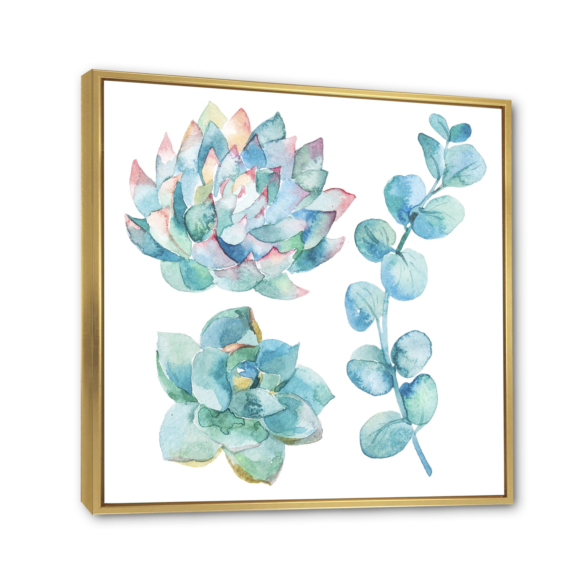 Designart 'Succulents and Eucalyptus Leaves' Traditional Framed Canvas Wall Art Print