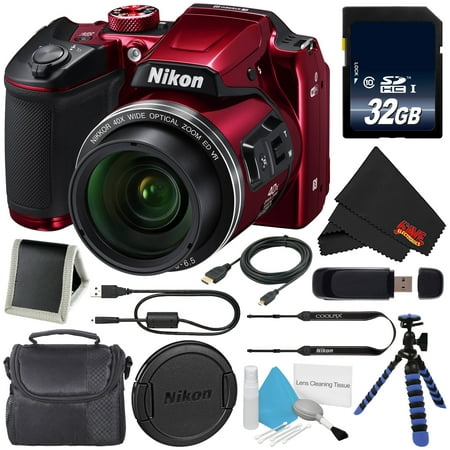 Nikon COOLPIX B500 Digital Camera (Red) + 32GB SDHC Class 10 Memory Card + Micro HDMI Cable + SD Card USB Reader Bundle