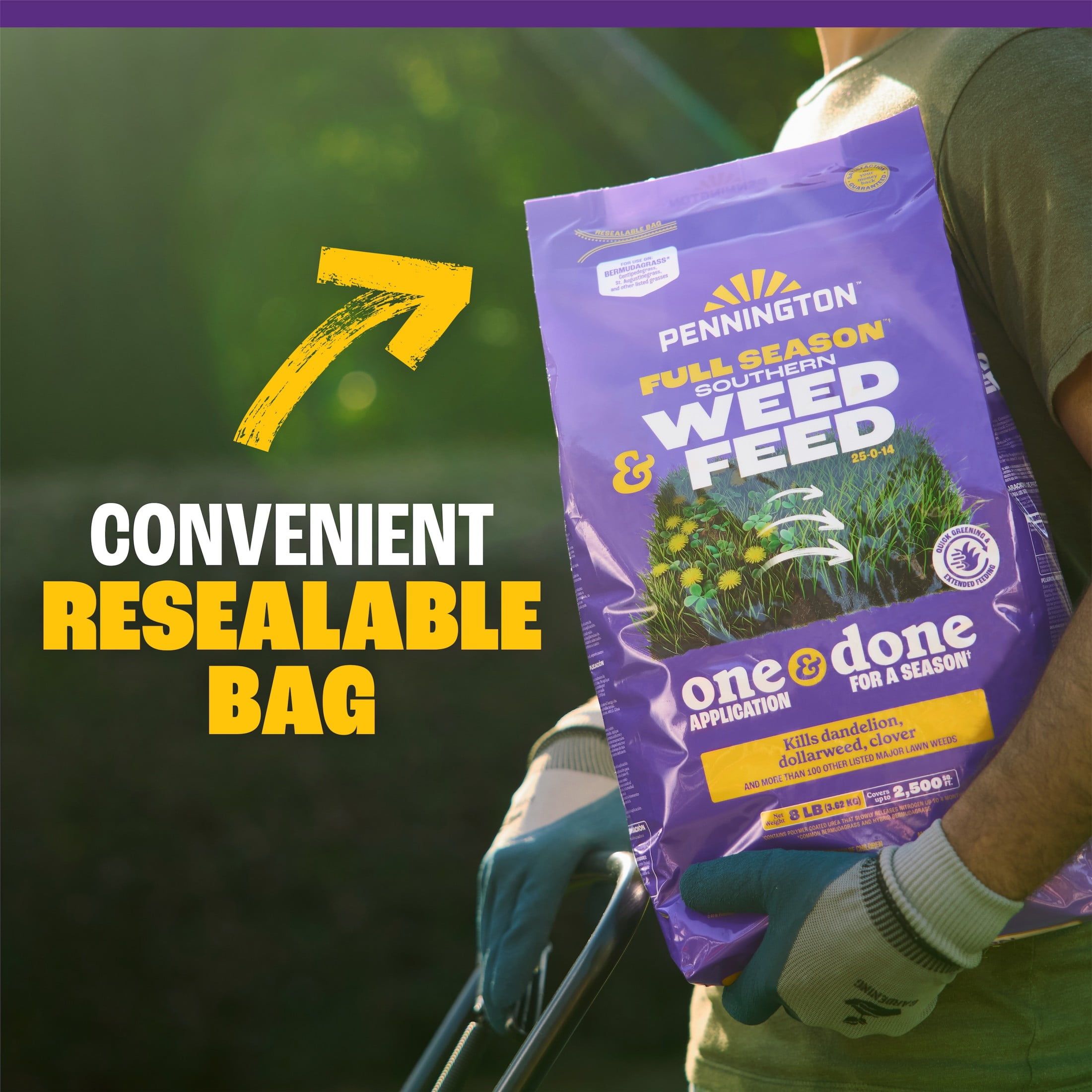 Pennington Full Season Southern Weed and Feed with Crabgrass Control, 25-0-14 Fertilizer, 8 lb., 2.5M Coverage
