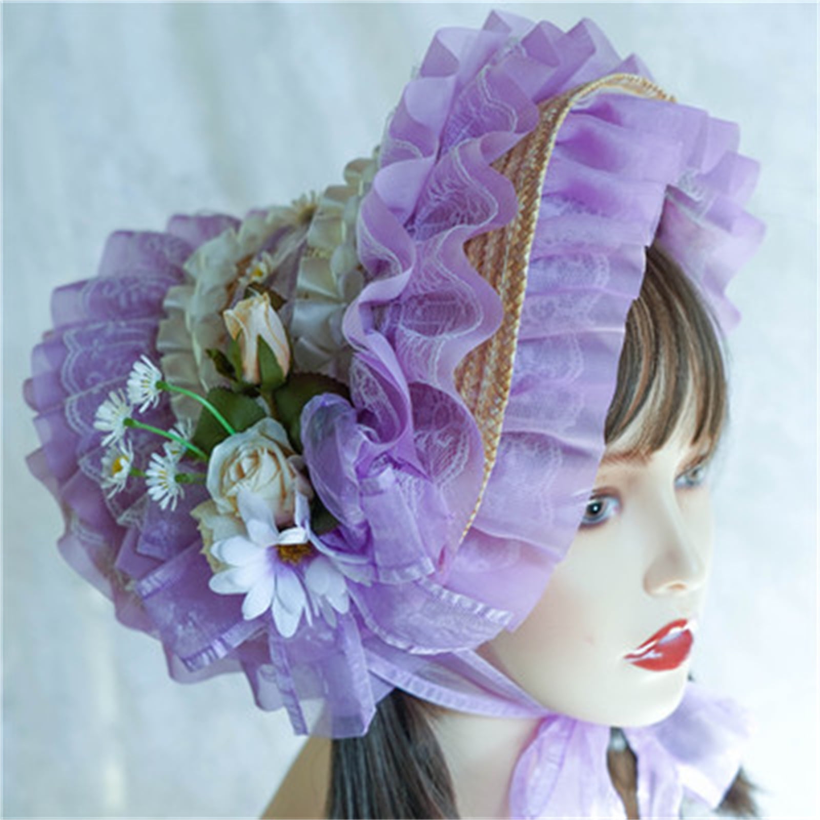 Teas Party Sun Hat Lace Fascinators For Women Lolit Straw Hat Victorian Bonnet Victorian Headdress Flower Straw Hat