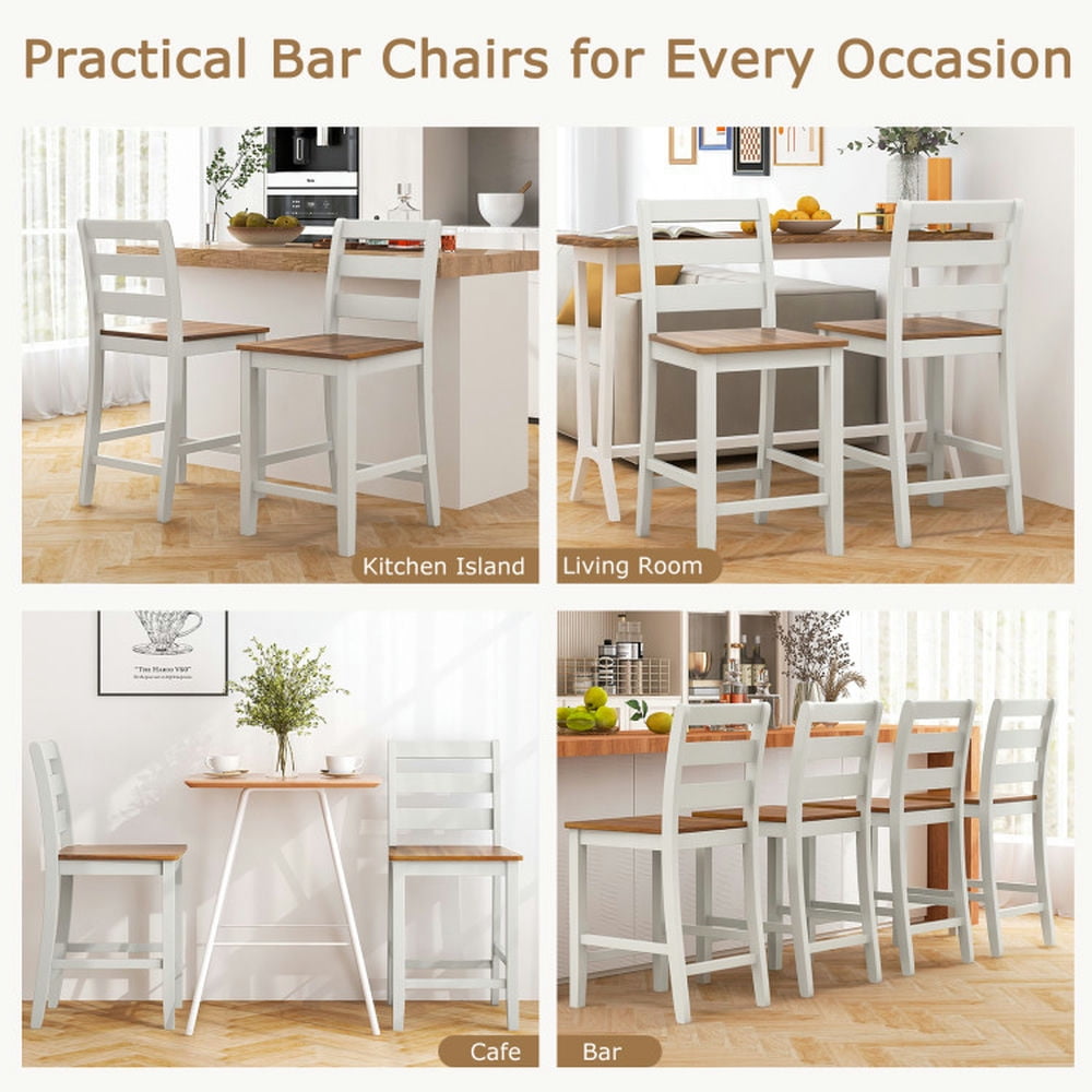 Demi Bonn Set of 2 Counter Bar Stool withclined Backrest and Footrest, Modern Kitchen Dining Chair, Gray