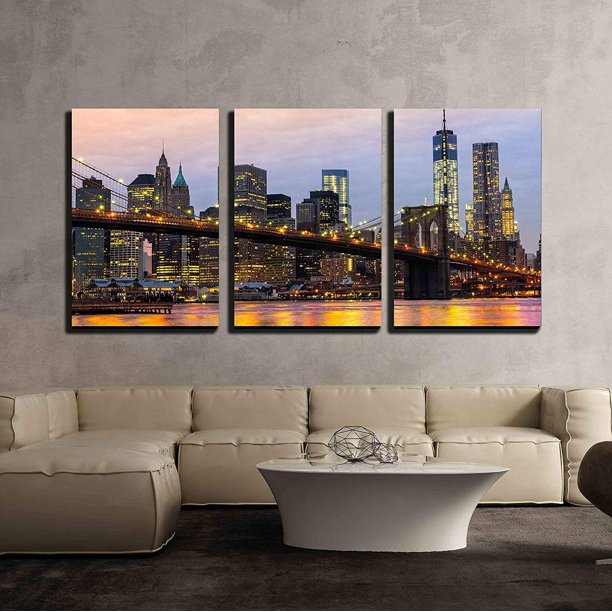 Wall26 3 Piece Canvas Wall Art Manhattan Skyline at Sunrise, New York