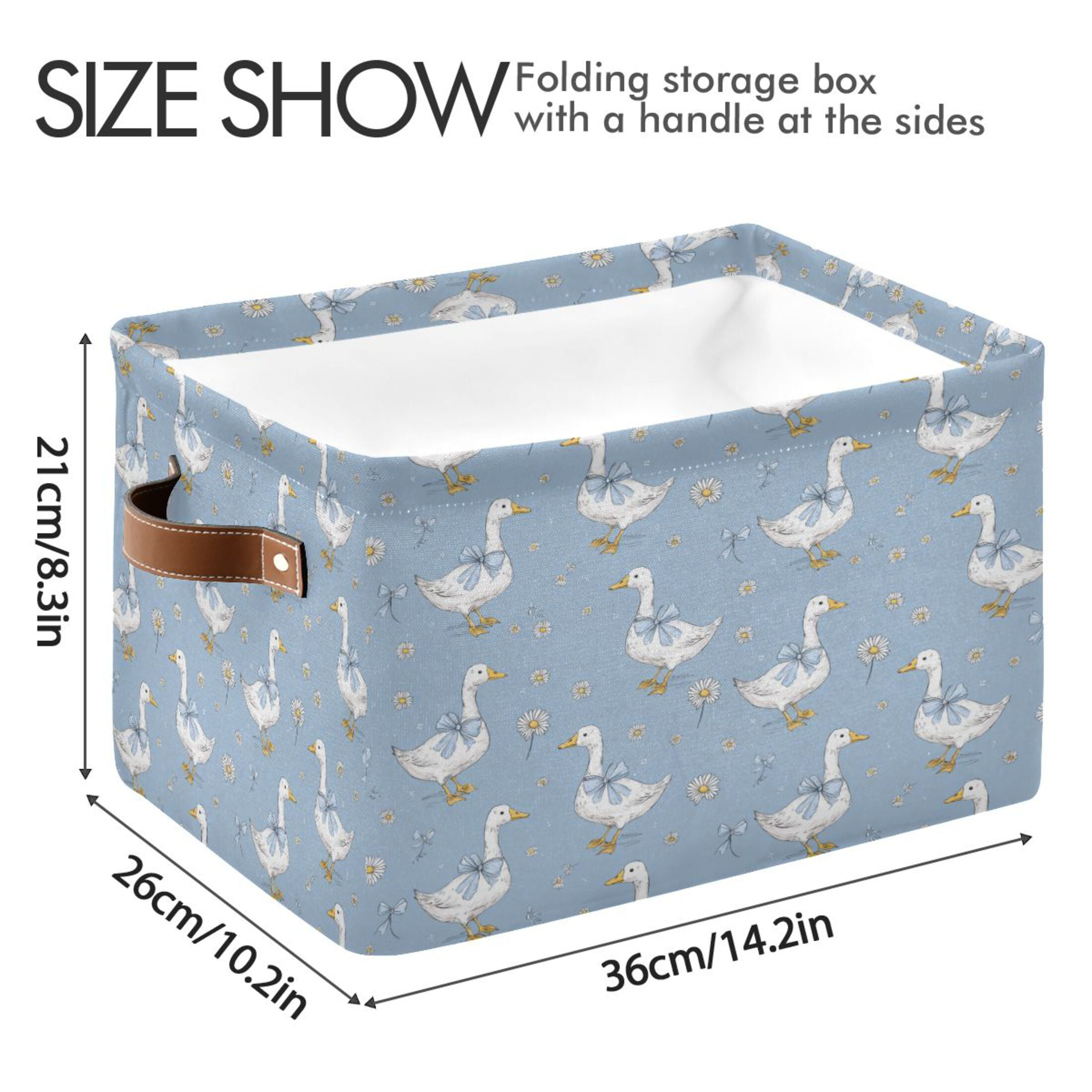 Foldable Storage Basket,Canvas Fabric Foldable Storage Bins with Handles Open Home Storage Bins Boxes for Toy Book Shelf Closet Baskets Cute Geese and Daisies