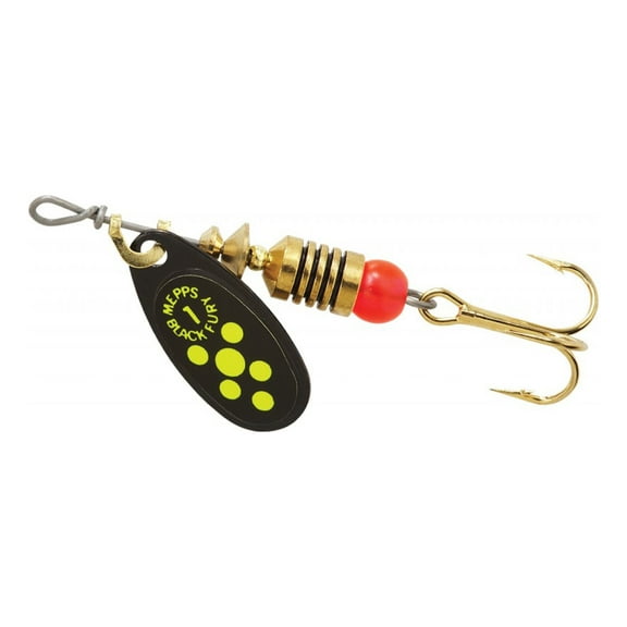 Mepps Aglia Black Fury Plain Inline Spinner Black & Chartreuse Dots 1/8 oz