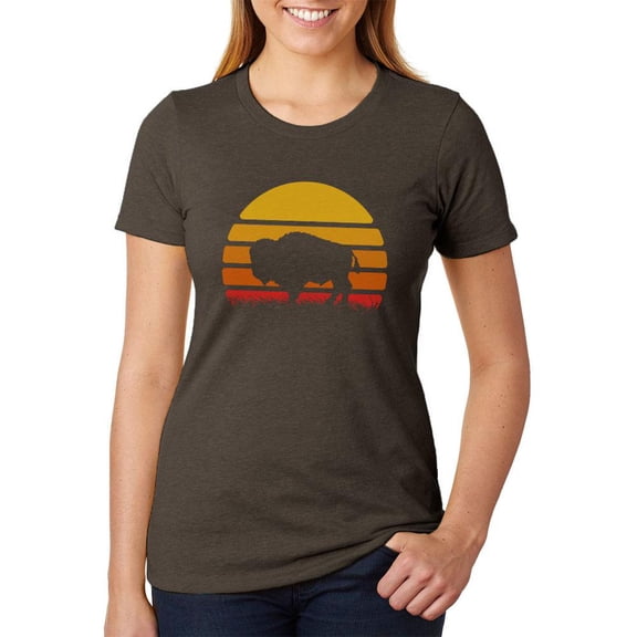 Retro 70s Sunset Buffalo Bison Juniors Soft Heather T Shirt