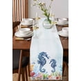 thumbnail image 2 of Seahorse Coastal Burlap Cotton Table Runner 13x70 Inches Long, Blue Nautical Summer Beach Ocean Farmhouse Table Runners, Outdoor Dining Tablecloths Decor for Baby Shower/Party/Wedding, 2 of 6