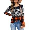thumbnail image 1 of Leopardo Impreso Pullover Manga Larga de Cuello Redondo A Cuadros Impreso Pullover Casual Delgado Color Bloque Leopardo Camisa A Cuadros Naranja L, 1 of 6