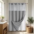 thumbnail image 6 of No Hooks Polyester Textured Shower Curtain with Snap-in Fabric Liner Set, Hotel Luxury Decor Shower Curtains for Bathroom with See Through Top Window, Waterproof & Washable, 71Wx75H,Gray, 6 of 7
